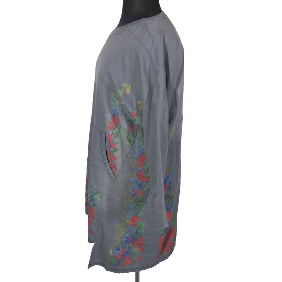 Monthorigin Art To Wear Gray Floral Oversized Boho Sweatshirt Dress Size XL - Picture 7 of 9